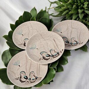 Set of Four Vintage Red Wing Pottery Bob White quail Bread Plate 6-5/8"